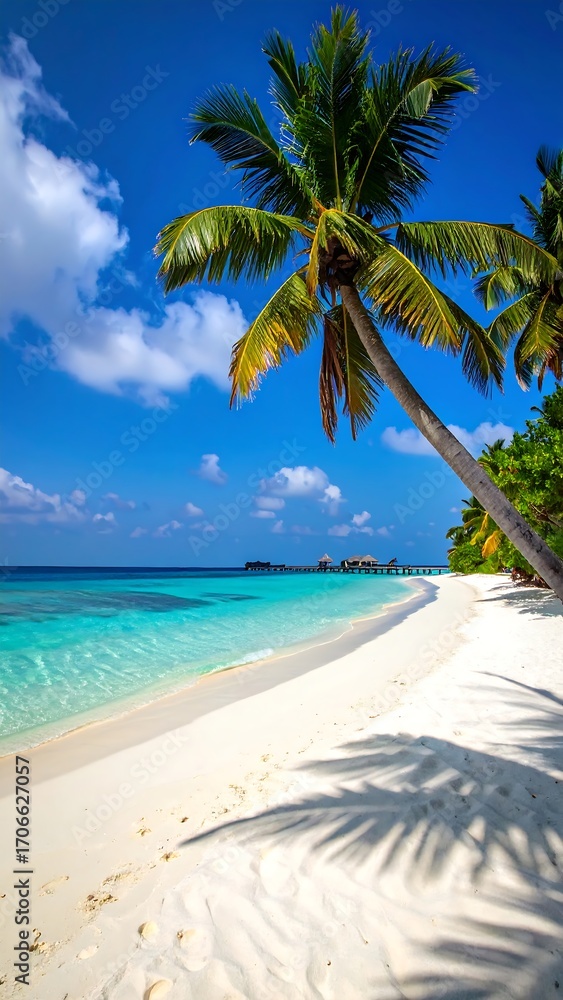 Obraz premium Tropical beach scene with palm tree (1)