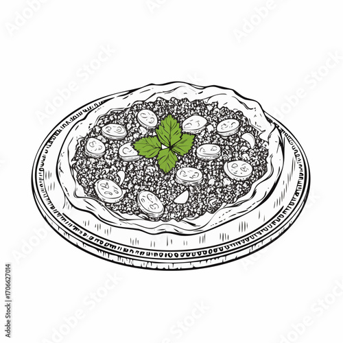 Lahmacun Turkish flatbread with minced meat and vegetables