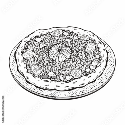 Lahmacun Turkish flatbread with minced meat and vegetables