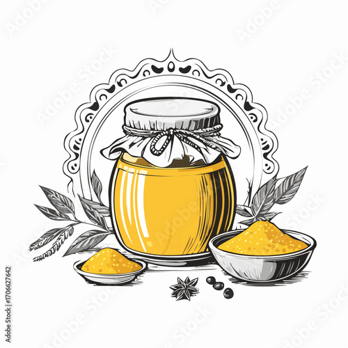 Traditional Indian ghee in rustic kitchen setting