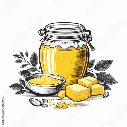 Traditional Indian ghee in rustic kitchen setting