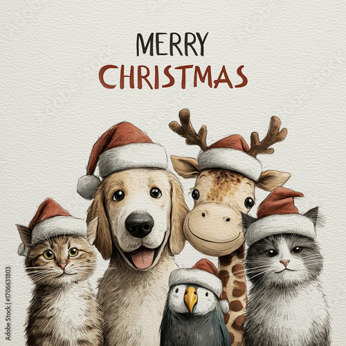 christmas card with pets