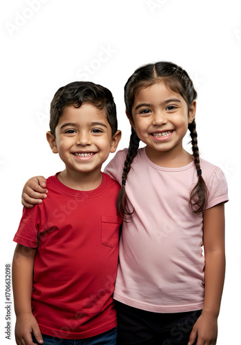 Happy Latin children smiling together, isolated on transparent background