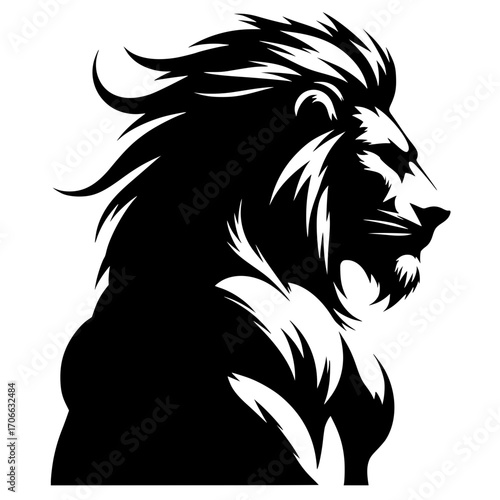 Retrato de silueta de un león musculoso