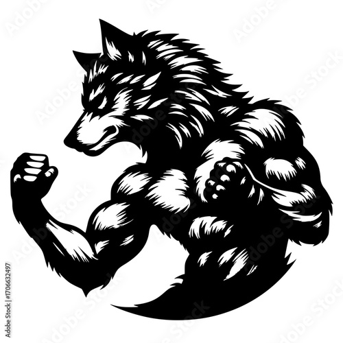 Silueta de un lobo peleando