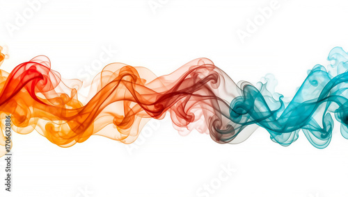 Abstract Colorful Smoke Wave Dynamic Swirls of Red, Orange, and Teal