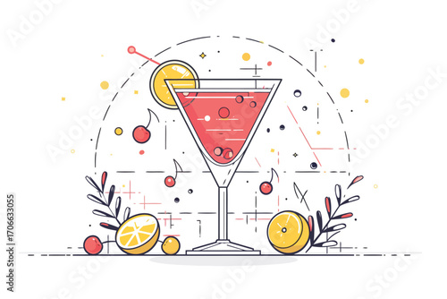 Cosmopolitan cocktail tropical red isolated