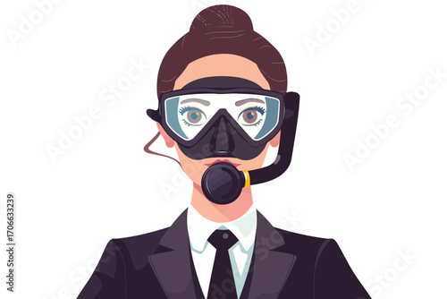 woman in business suit wearing scuba diving mask trip isolated