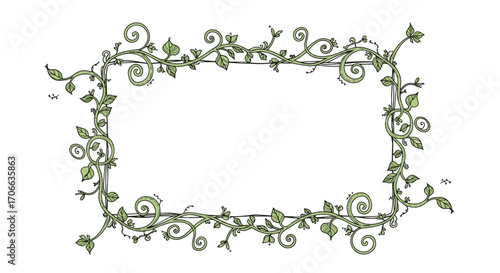 Floral Vector Frame Illustration with Leaf Vines and Swirls in Decorative Style