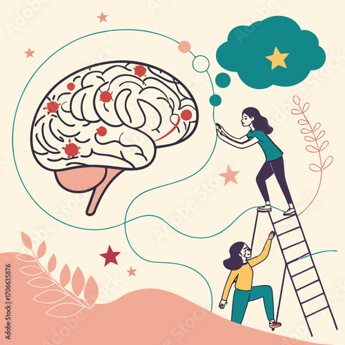 Psychology, Dream, Mental Health concept illustration. Brain, neuroscience and creative mind poster, cover