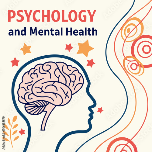 Psychology, Dream, Mental Health concept illustration. Brain, neuroscience and creative mind poster, cover