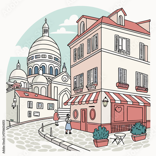 French travel vintage modern style provence scene architecture paris illustration