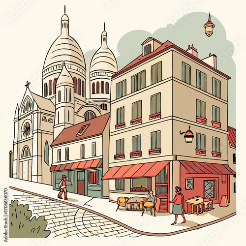 French travel vintage modern style provence scene architecture paris illustration