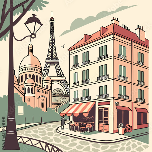 French travel vintage modern style provence scene architecture paris illustration