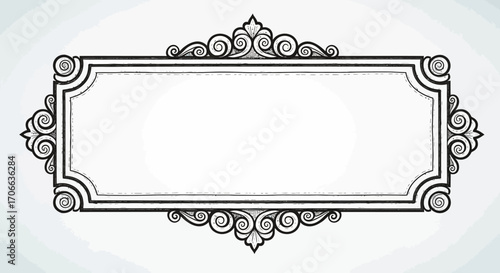 Elegant Decorative Vector Frame with Swirl Elements Vintage Border in Black and White