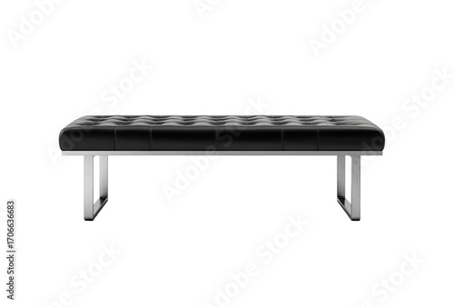 Black leather upholstered bench with modern metal legs
