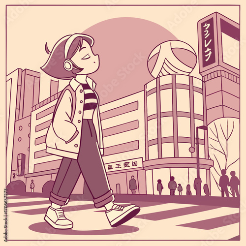 nostalgic lofi anime girl, shibuya girl illustration artwork