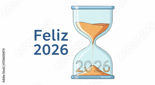 Happy new year 2026 happy new year two thousand twenty six countdown timer hourglass sand clock design and celebration concept vector