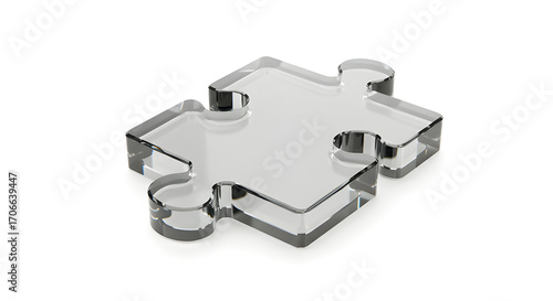 Transparent glass puzzle piece, isolated on white background