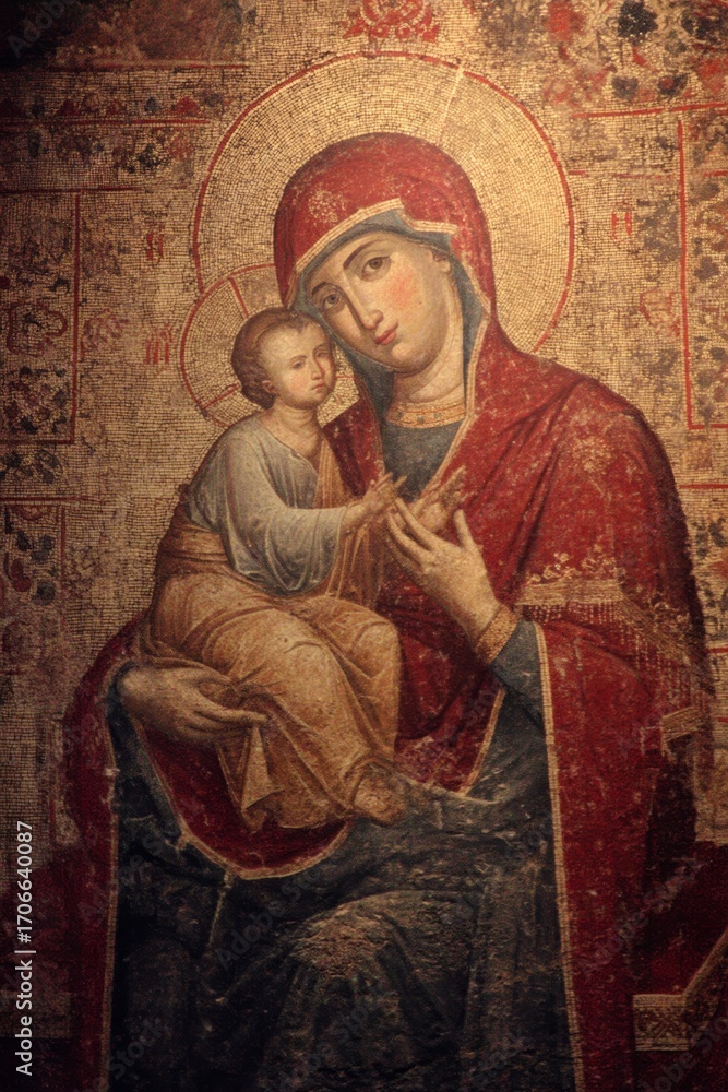 Obraz premium Religious iconography of madonna and child painting