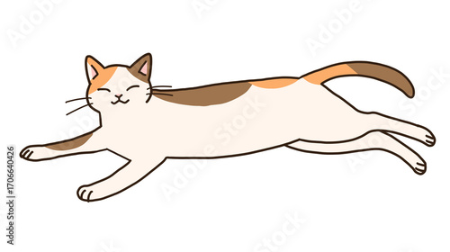 くつろいで伸びる猫のイラスト