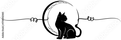 line art black cat dan moon for a halloween day