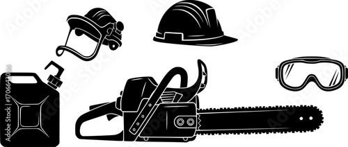 Chainsaw set silhouette vector illustration