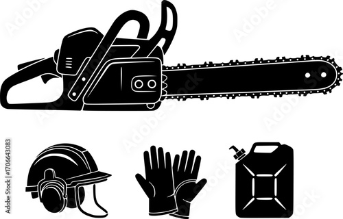 Chainsaw set silhouette vector illustration