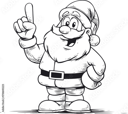 Santa Claus sketch hand drawn cartoon with raised finger and cheerful expression — stock vector