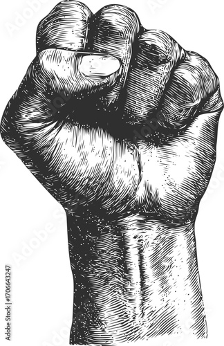 Raised fist sketch, hand drawn vector, symbol of resistance and solidarity — stock vector