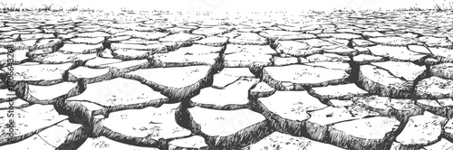Dry cracked earth sketch, hand drawn parched desert ground texture landscape — stock vector