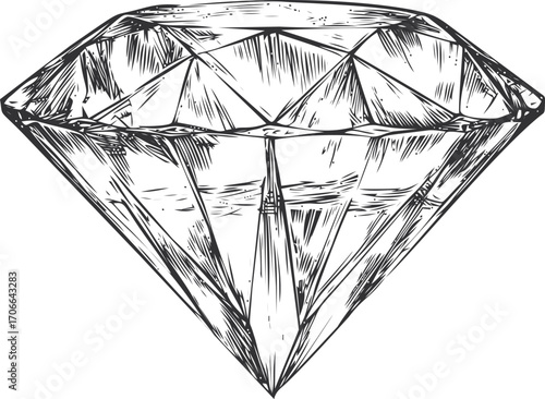 Diamond sketch hand drawn gemstone detailed facets illustration — stock vector