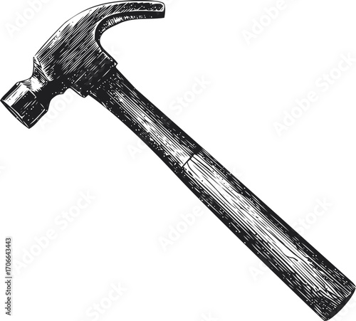 Hammer sketch hand drawn tool with wooden handle isolated — stock vector
