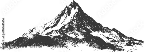 Mountain sketch hand drawn rugged peak with snow and rocky slopes — stock vector