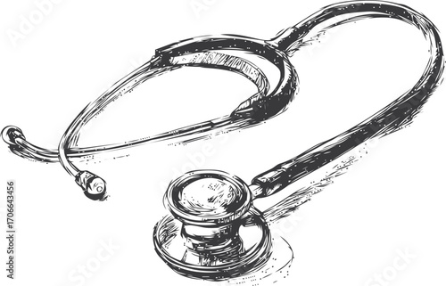 Stethoscope sketch hand drawn medical instrument isolated on white — stock vector