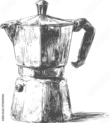 Moka pot sketch hand drawn style classic Italian coffee maker illustration — stock vector