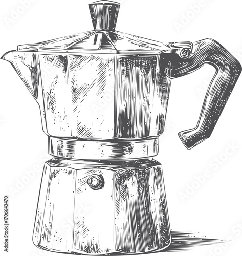 Moka pot sketch hand drawn style classic Italian coffee maker illustration — stock vector
