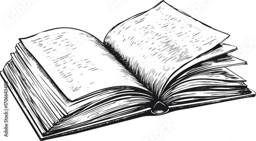 Open book sketch hand drawn style with flipping pages — stock vector