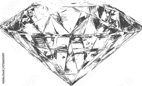 Diamond sketch hand drawn style with detailed facets and rough shading — stock vector
