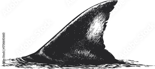 Shark fin sketch hand drawn style emerging from water surface — stock vector