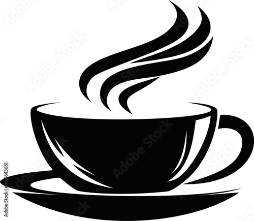 Coffee cup sketch hand drawn with steam on saucer — stock vector
