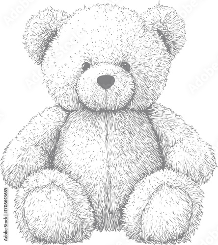 Teddy bear sketch hand drawn fluffy toy sitting front view — stock vector
