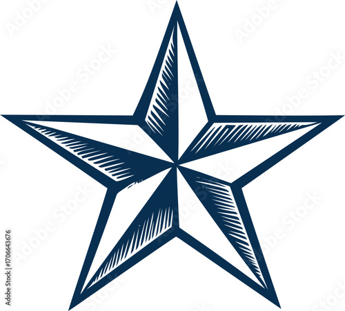 Five-pointed star sketch, hand drawn vector with bold lines and shading — stock vector