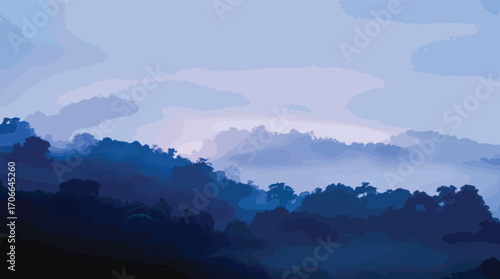 Blue mountain range silhouette against a pale sky with layered cloud formations mountains clouds.