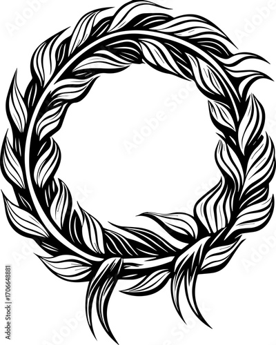 SVG tattoo portraits of ghostly sailors with skull motifs. Intricate Black and White Leaf Wreath Design for Artistic Use
