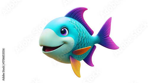 Cute blue cartoon tropical fish