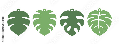 Vector design with monstera leaves for earrings, pendant or keychain. Jewelry silhouette laser cut template. Cnc cutting with metal, wood or leather. Tropical leaf hanging bijouterie
