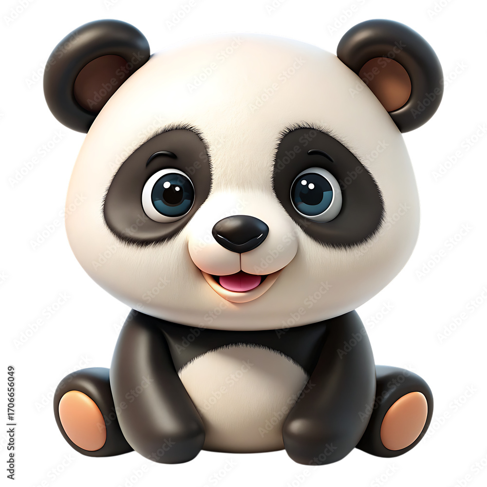 Obraz premium Cute Baby Panda Character with Big Blue Eyes and Black and White Fur cartoon adorable cutout png AI isolated on a transparent background