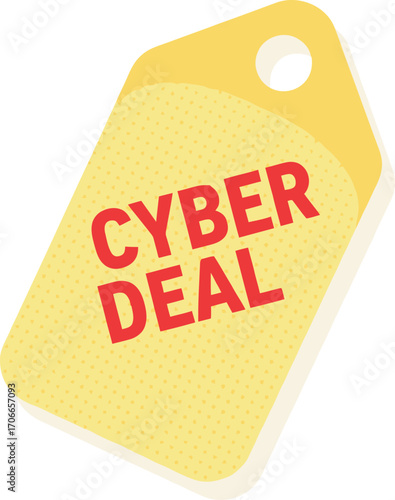 vector illustration of a yellow price tag with 'Cyber Deal' text for a Cyber Monday online shopping promotion.