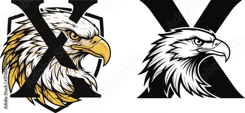 Fierce Eagle Head and Letter X Mascot Logo Design